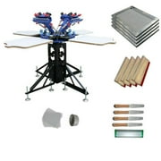 INTBUYING 4 Color 4 Station Screen Printing Press Kit Vertical Screen Printing Machine with Materials Tensioned Sceen Frame Hand Tools