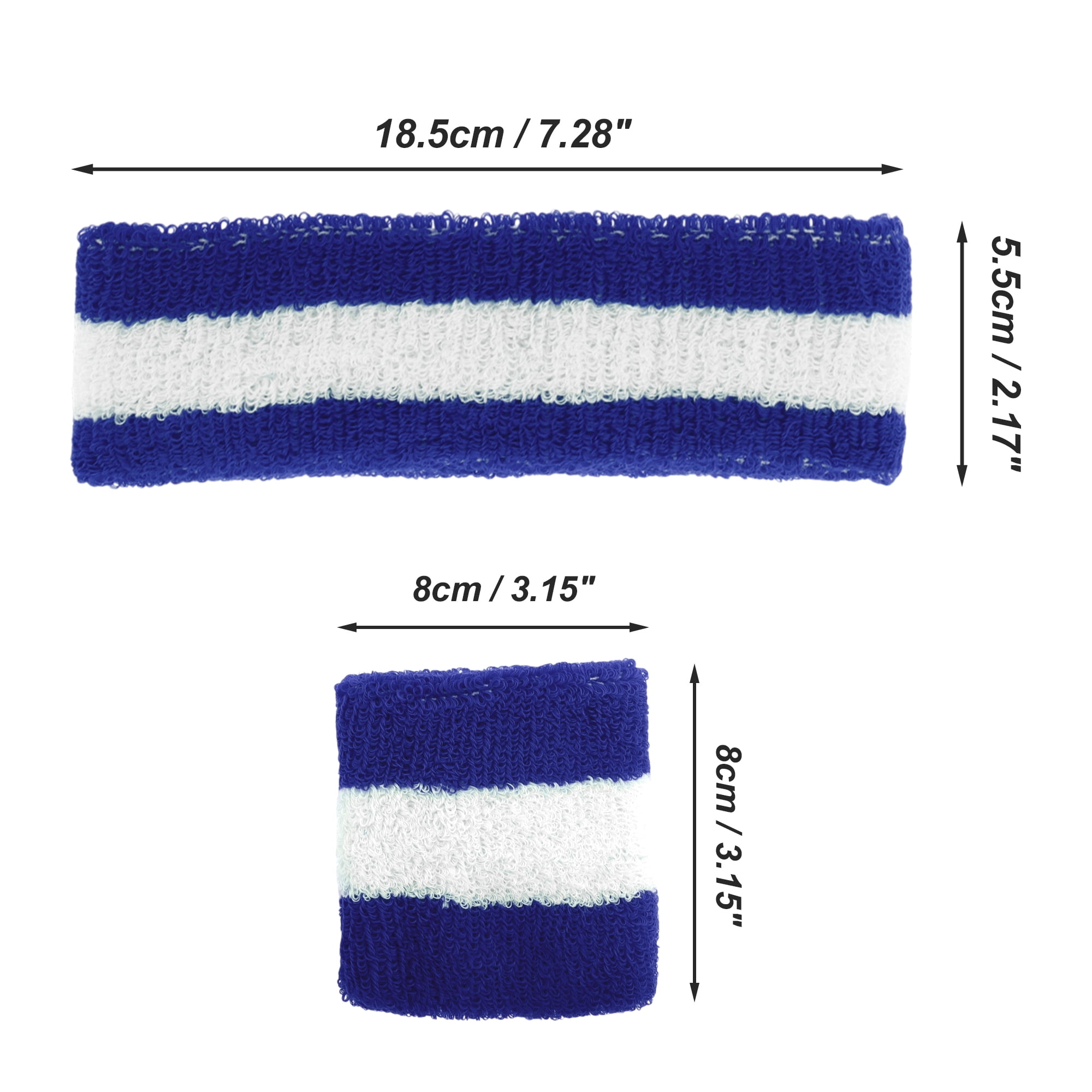 Unique Bargains 3Pcs Headband with Wristband Sweat Headband Blue White