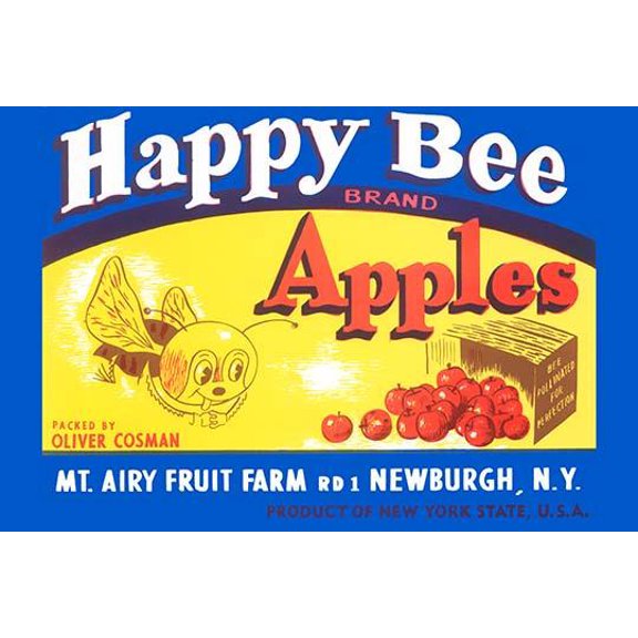 Happy Bee Brand Apples-Fine Art Canvas Print (20" x 30")