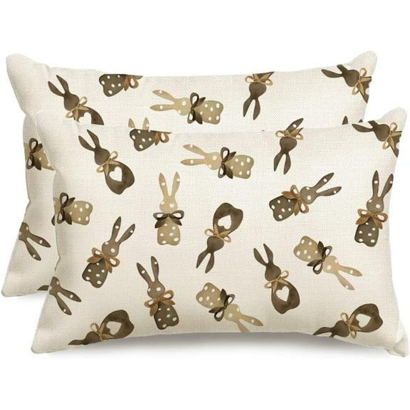 Easter Pillow Covers 12x20 Inch Set of 2,Lumbar Polka Dot Heart Bunny Decorative Throw Pillows,Brown Bow Rabbit Cushion Case Spring Decoration for Sofa Couch