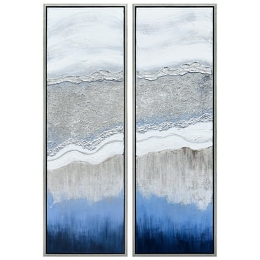 Empire Art Direct Blue Shadows Textured Metallic Hand Painted Triptych ...