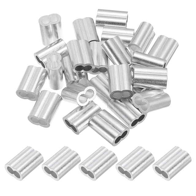 Unique Bargains 3/16' Aluminum Crimping Loop Sleeves, for Wire Rope Sleeves, Silver Tone 48 Pcs