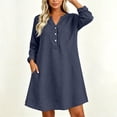 thumbnail image 4 of Lmueinov Summer Dresses for Women Flowy Casual Cotton Linen A-Line Midi Dress with Pockets Fall Vacation Button Front Long Sleeve Tunic Shirt Dress, 4 of 6