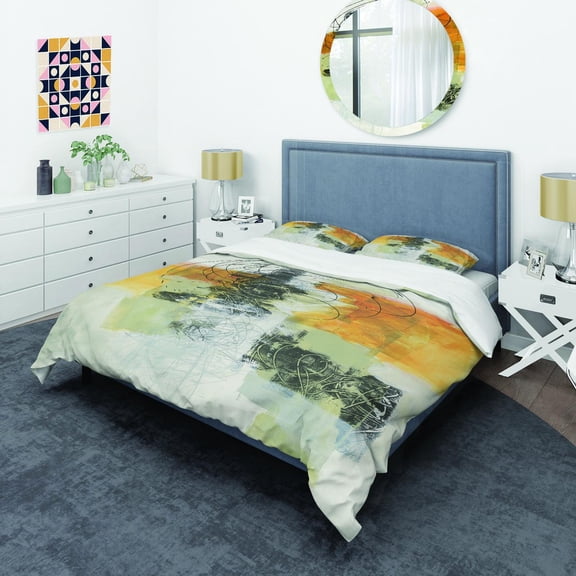 Designart 'Abstract Composition of Glamorous Yellow and Black' Glam Duvet Cover Set