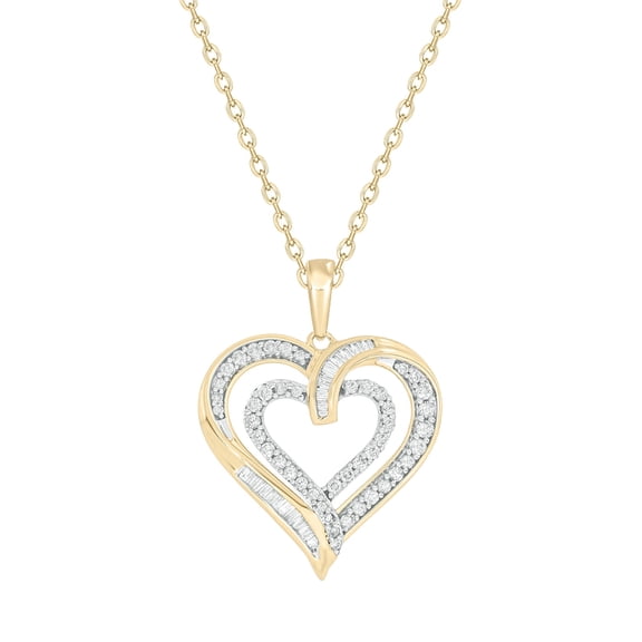 Cali Trove Double Heart Diamond Pendant, 1/2 Ct Natural Diamonds, 14KT Gold Vermeil Over Sterling Silver, 18" Chain