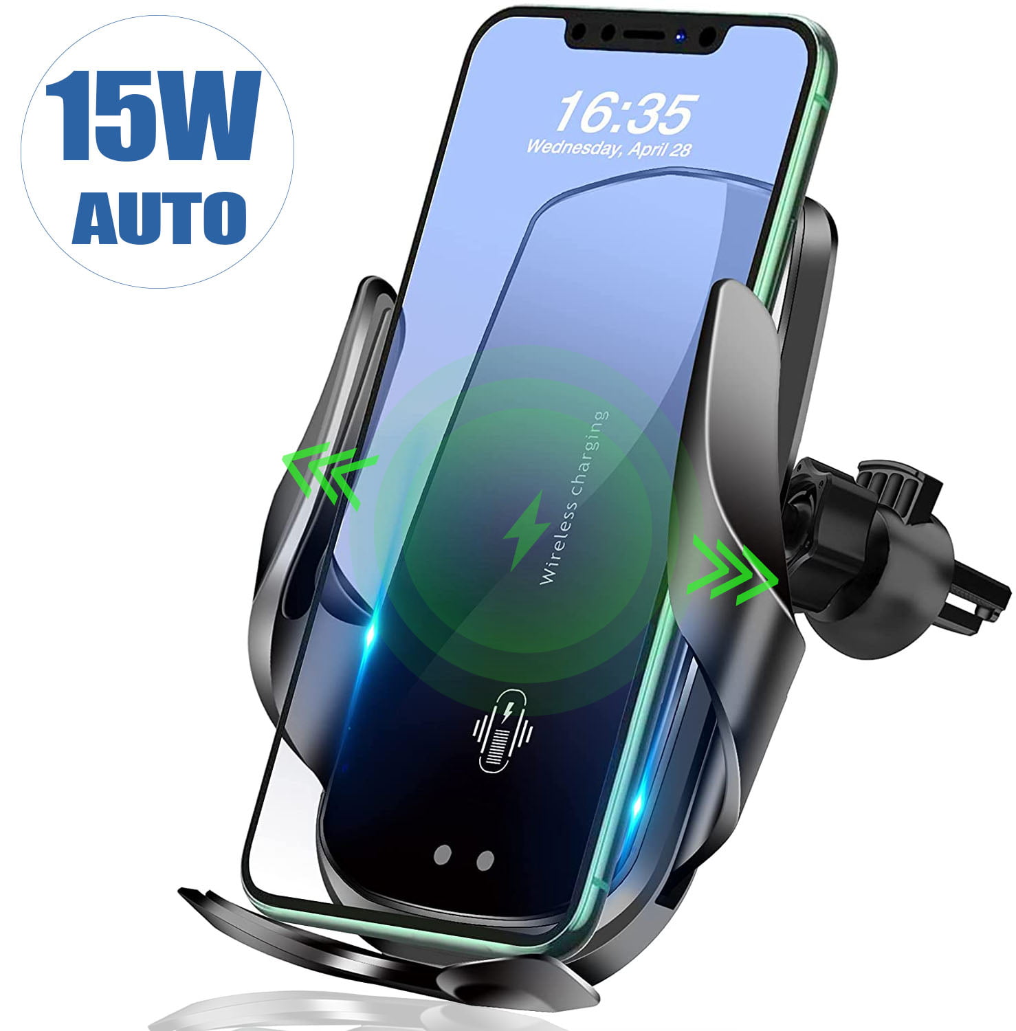 Wireless Car Charger Infrared Smart Sensor Phone Bracket Mount Lock by Screw 10W 7.5W Qi Fast Charging Automatic Clamping Fits Air Vent Compatible with iPhone 12/11/11 Pro/11 