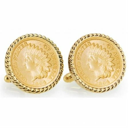 American Coin Treasures Gold-Plated Civil War Indian Head Penny Goldtone Rope Bezel Cuff Links