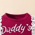 thumbnail image 4 of kaprioy Toddler Baby Girls Winter Outfits 0 3 6 9 12 18 Months Long Sleeved Letter daddy's girl mommy's world Print Ruffle Lace Romper + Floral Print Bowknot Trousers + Headband 3PCS Outfits, 4 of 6
