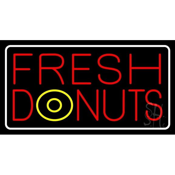 Fresh Donuts LED Neon Sign 20 x 37 - inches, Black Square Cut Acrylic Backing, with Dimmer - Bright and Premium built indoor LED Neon Sign for restaurant window and interior decor.
