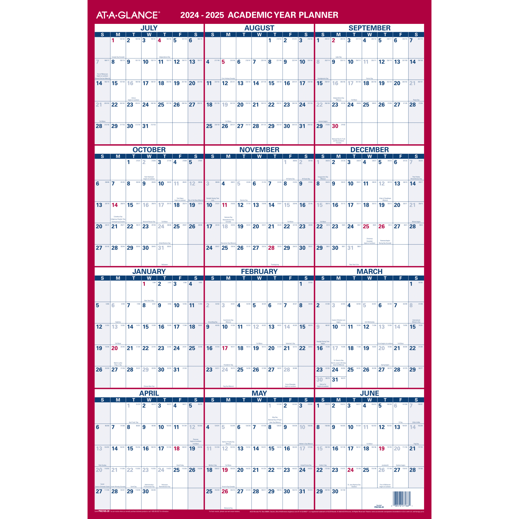 AT-A-GLANCE WallMates Dry-Erase Calendar Whiteboard, 24" X 18