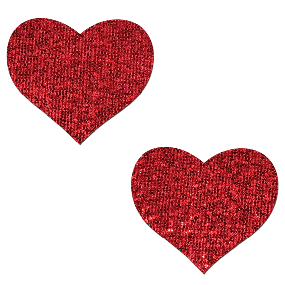 Love: Red Glitter Hearts Nipple Pasties by Pastease®