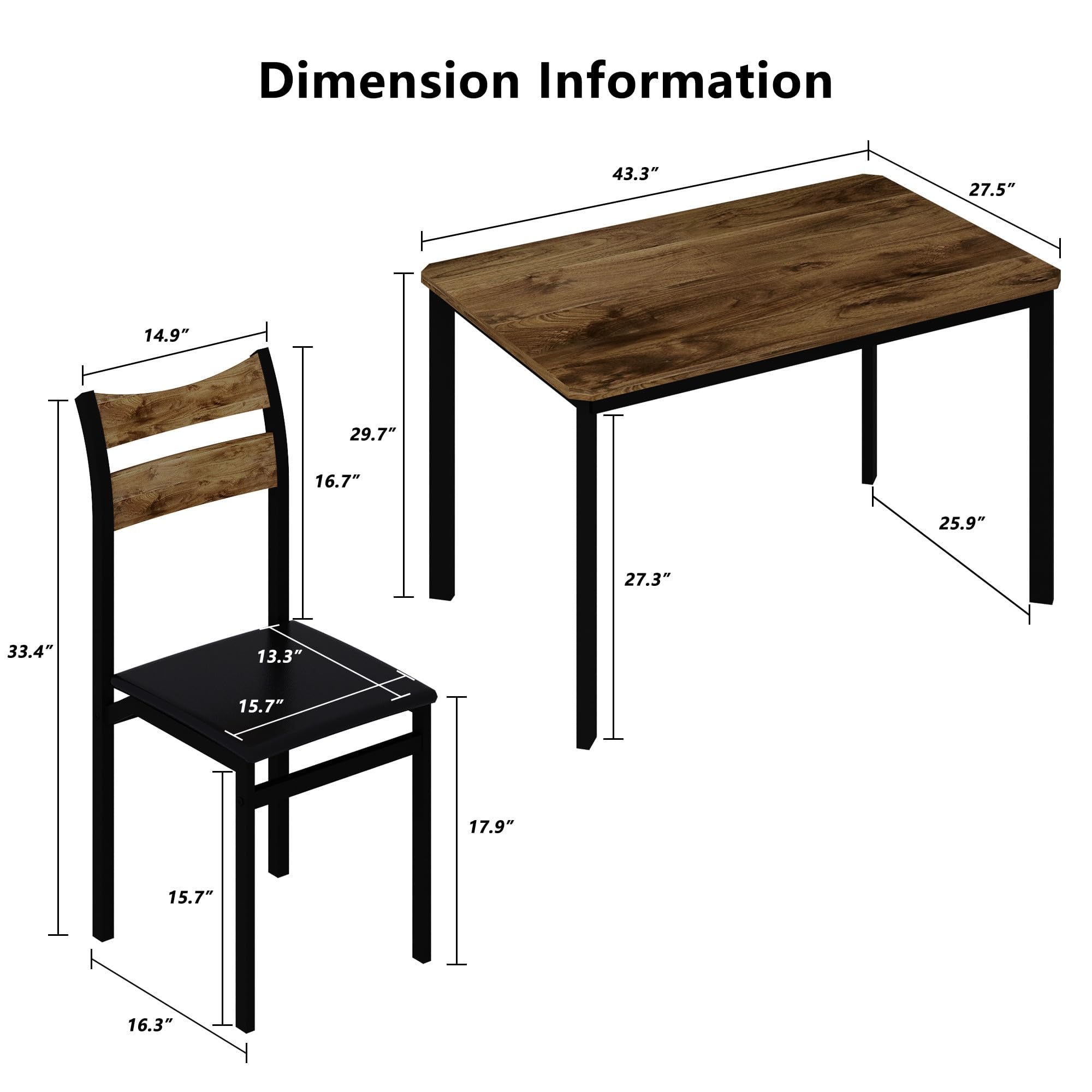 Lamerge Dining Table Set for 4, 43.3" Dining Room Table with 4 Upholstered PU Leather Chairs, Modern Wood Kitchen Table and Chairs Set, 5-Piece Dinette Set for Breakfast Nook, Small Places, Brown