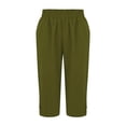 thumbnail image 6 of Linen Capri Pants for Women Summer Knee Length Straight Leg Pant Casual Loose Beach Bermuda Clothes with Pockets Green 2XL, 6 of 7