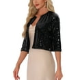 thumbnail image 4 of INSPIRE CHIC Sequin Cardigan for Women's Glitter 3/4 Sleeve Open Front Party Jackets XL Black, 4 of 6