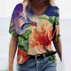 thumbnail image 1 of Puntoco - Camiseta con cuello en V para mujer, informal, de talla grande, con estampado de flores escénicas Puntoco Puntoco-4538, 1 of 9