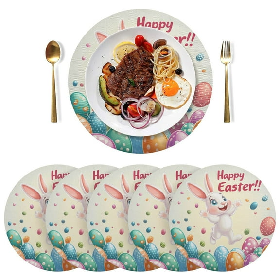 Round Placemats Plate Mats 15 Inch Non-Slip Heat Resistant Washable PVC Set Table Decoration for Kitchen Dining Cartoon Easter Bunny
