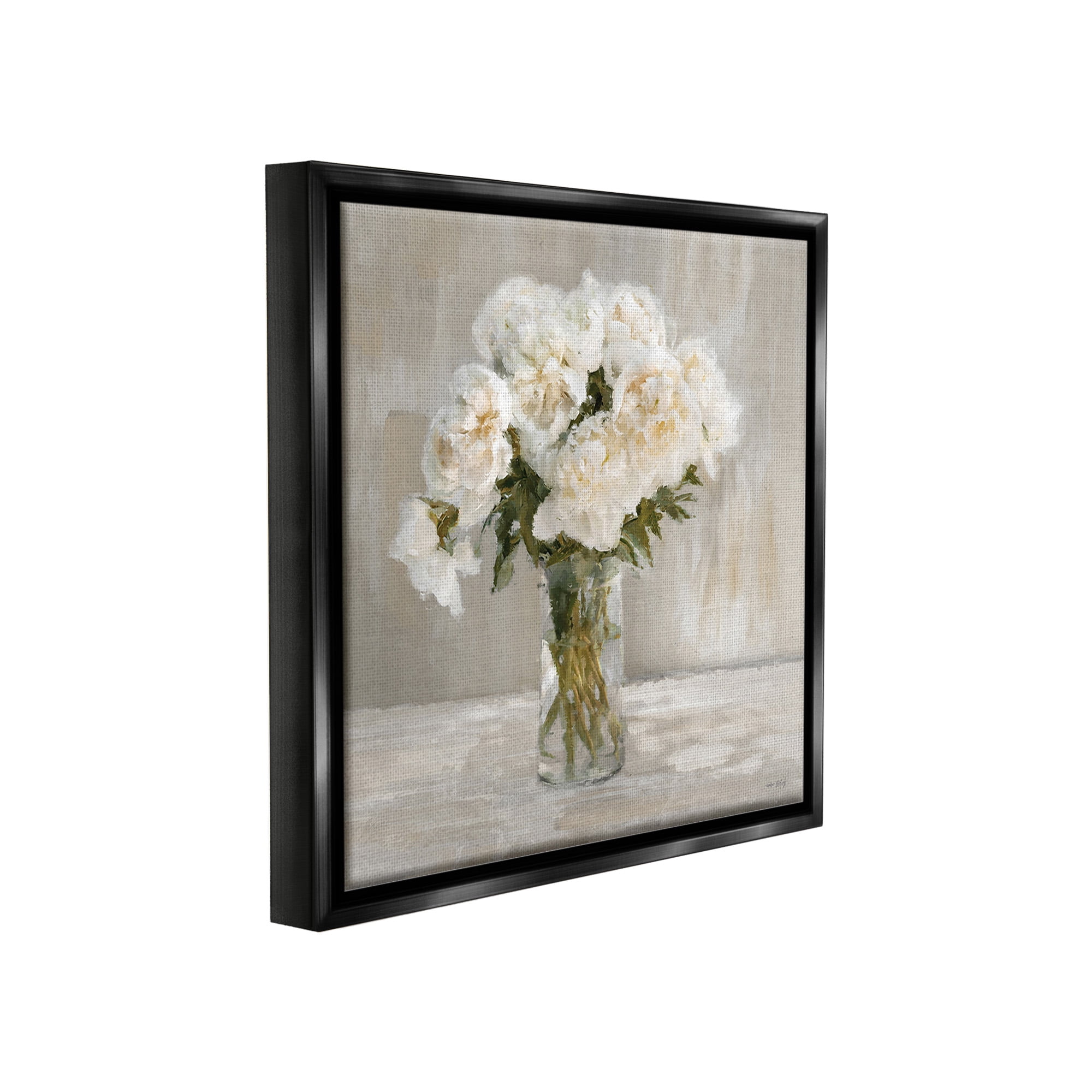 Stupell Industries Fluffy White Flowers Botanical & Floral Painting Black Floater Framed Canvas Art Print Wall Art, 18 x 18