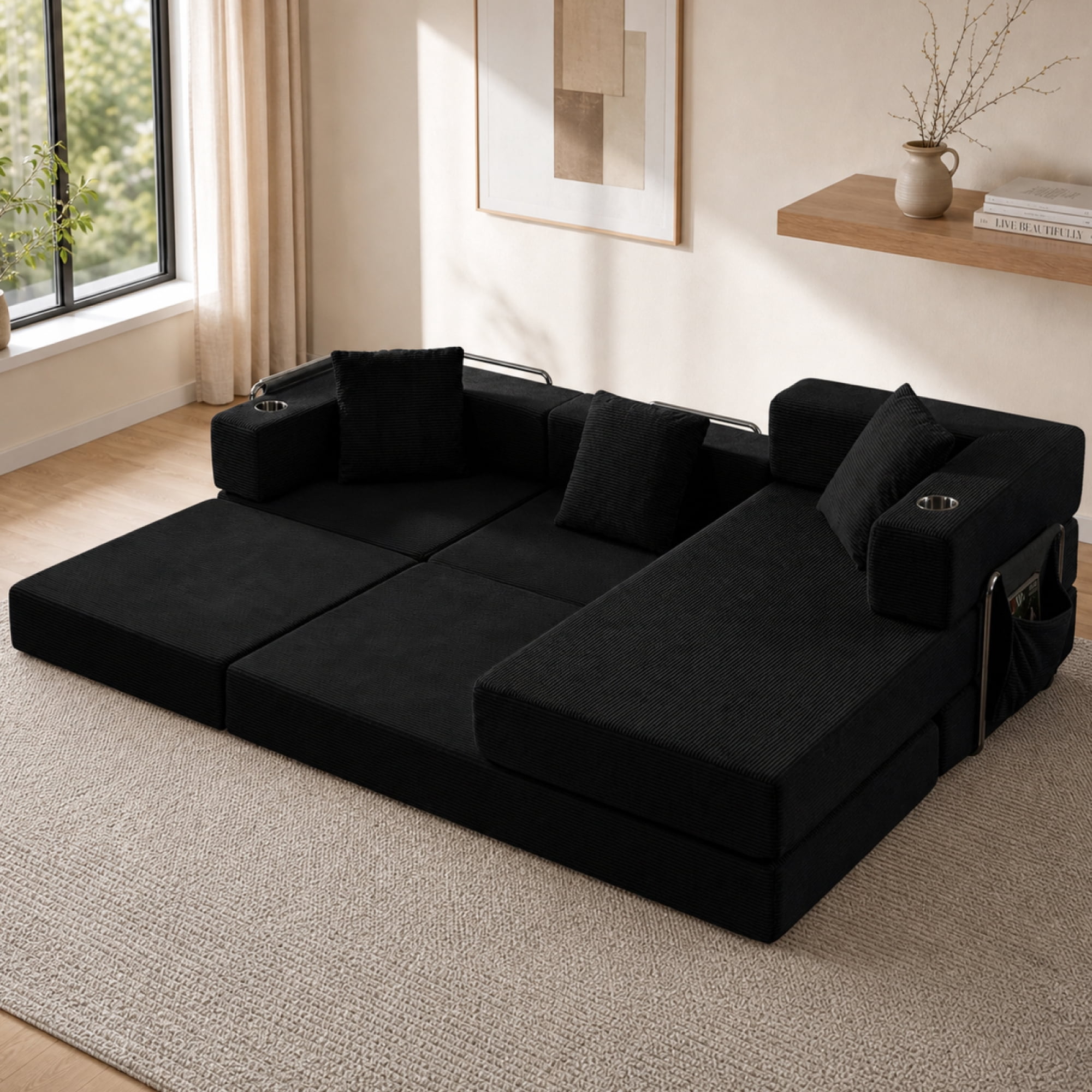 Leumius 108" Modular Sectional Sofa with L-Shape Chaise, Boneless Cloud Couch with Deep Seat for Living Room, Bedroom Black