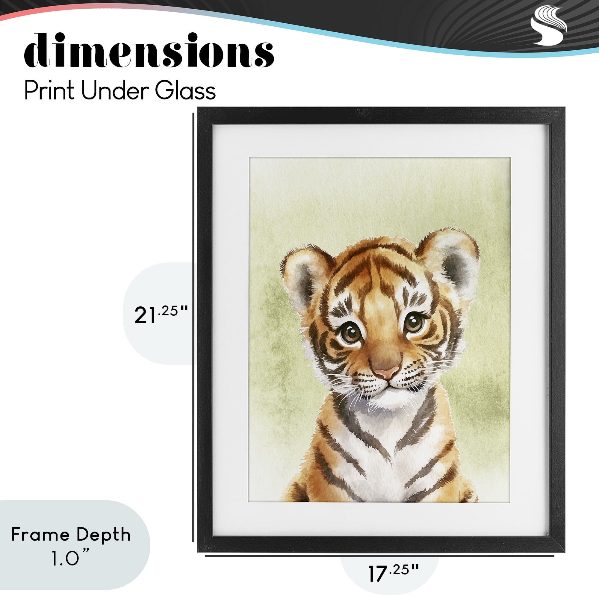 Stupell Industries Jungle Friends Baby Tiger Black Framed Print Under Glass, design by Christine Simpson Art