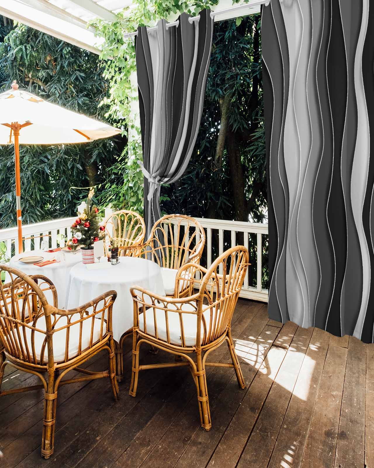 nqOlkjepod Outdoor Curtains for Patio Waterproof, Black Stripes Outdoor Privacy Panels Grommet, Modern Simple Greyish Gradient Lines Blackout Outside Curtains for Porch/Cabana 54"x84", 1 Panel