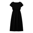 thumbnail image 3 of YuXingFu Cotton Dresses for Women Midi Maxi Crew Neck Plus Size Womens Dress Short Sleeve for Vacation Long Casual Summer Black M, 3 of 7