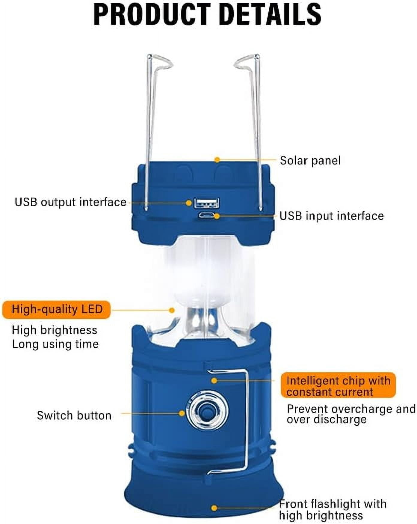 Camping Lantern 1200mAh USB Rechargeable Solar Charging Tent Lamp Collapsible LED Camping Light Power Supply for Phone for Outdoors Emergency Hiking Fishing