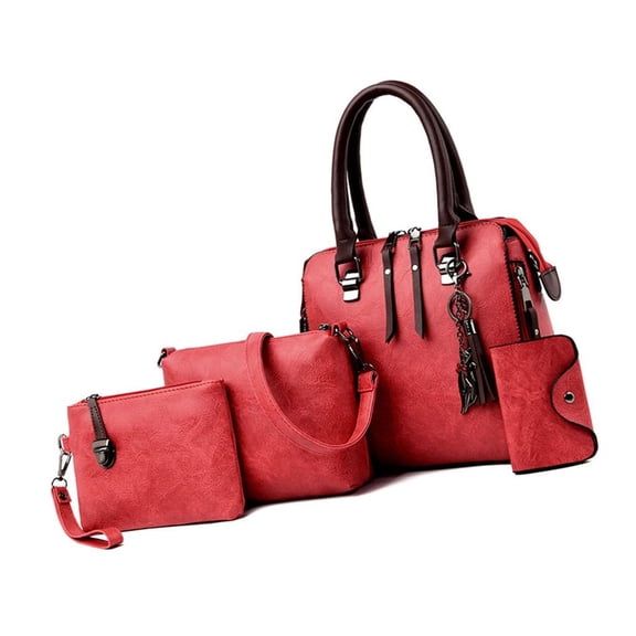 Giaone 4 In 1 Fashion Satchel Handbag PU Tassels Top Handle Bag Set for Women