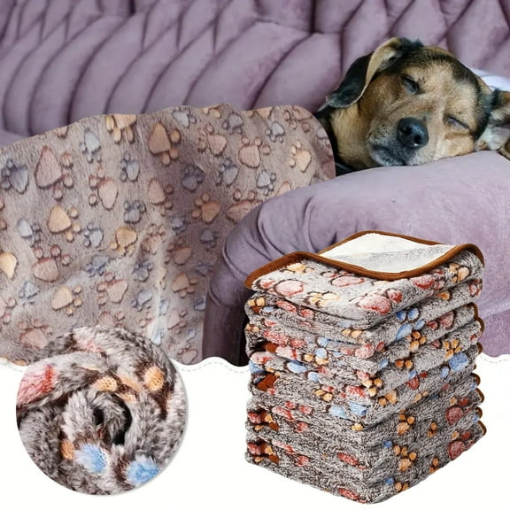 Self Warming Pet Blanket 5 Pack Flannel Soft Throw for Dogs Cats Bed Crate Mat Washable(Black)