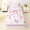 thumbnail image 3 of Manfei Pink Bows Checkered Print Twin Sheet Sets for Girls, Cute Ribbon Bows Bedding, 3 Pieces, 3 of 5