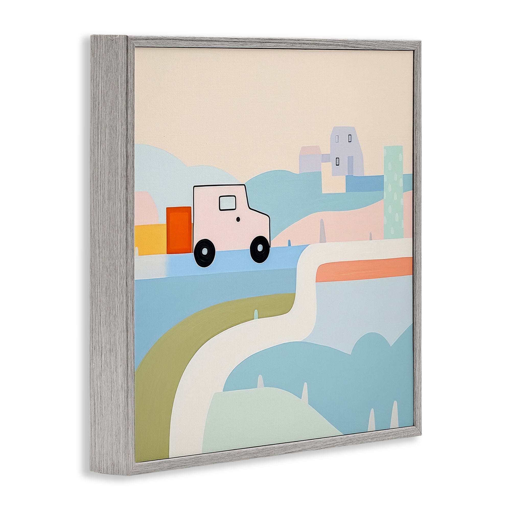 Stupell Industries Imagination On Wheels Landscape Painting Gray Framed Art Print Wall Art, 12 x 12