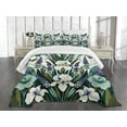 thumbnail image 2 of Ambesonne Teal Quilted Bedspread Set 3 Pcs, Curving Leaves Floral Mirage, Queen Size, Seafoam Jade Green Ivory, 2 of 4