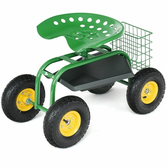 Costway Rolling Tray Gardening Planting with Work Seat Garden Cart Green