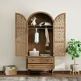 thumbnail image 5 of LLUMAMIN 70" Tall Arched Pantry Cabinet, Arch Hollow Kitchen Pantry Storage Cabinet with 2 Drawers and Hanging Rod for Dining Room, Living Room, Kitchen, Walnut, 5 of 11