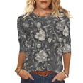 thumbnail image 2 of Jsaierl 3/4 Length Sleeve Tops for Women Casual Crew Neck Shirts Dressy Floral Ladies Blouses Going Out Dressy Tunic Top S-2XL, 2 of 5