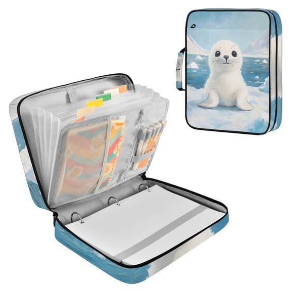 Haosy Accordion File Organizer Zipper Binder 500 Sheet 6-Tab Expanding File Folder Multi-Pocket 1.2 Inch 3 Ring Baby Seal on Iceberg
