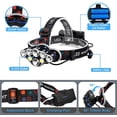 thumbnail image 2 of Linterna frontal, luz LED superbrillante de 13000 lúmenes, 8 luces LED, recargable por USB, ajustable, resistente al agua para acampar, pescar, cuevas, trotar y caminar Rojo Verde Cocina, Decoración y Otros, 2 of 5