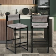 SYNGAR Bar Stools with Back Sets of 2, Woven Bar Chair with Metal Legs, Counter Height Bar Stools, Bar Chairs for Kitchen Bars Restaurants, Tufted Barstools Set, Gray