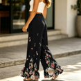 thumbnail image 5 of Botanical Floral Ruffle Hem Wide Leg Pants - High Waisted Palazzo Trousers with Pockets, Flowy Drawstring Casual Lounge Pants for Women Black L, 5 of 7