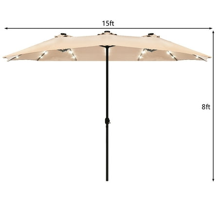 Costway 15ft Patio Double Sided Led Market Umbrella Crank Solar Powered Beige Canada Costway 15ft Patio Double Sided Led, Patio Umbrella Led Lights Canada