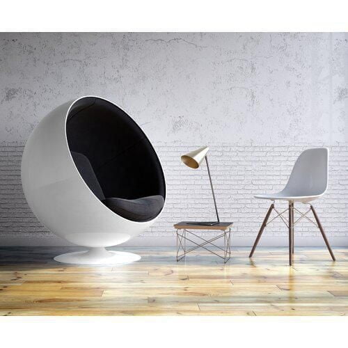 Take Me Home Ball Chair (Fiberglass) Lounge Chair – Wool-Copper Upholstery with Glossy White Aero Style Base, Modern and Chic Lounge Seating