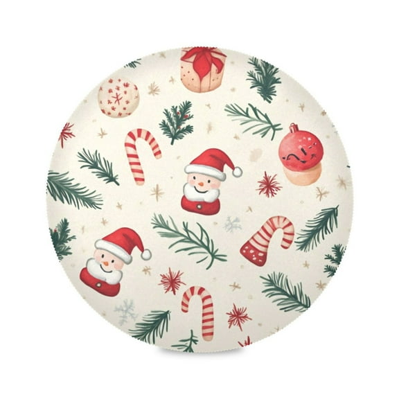 Round Plate Mat 15.4x15.4 Inchesx1 Placemat Table Mat Kitchen Mat Coffee Mat Fabric Thick, Strong Wear-Resistant, Heat Resistance Cartoon Christmas Elements