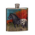 thumbnail image 2 of KuzmarK 6 oz. Stainless Steel Flask Set in Black Presentation Box -  Black Blanket Appaloosa in Autumn Horse Art by Denise Every, 2 of 2