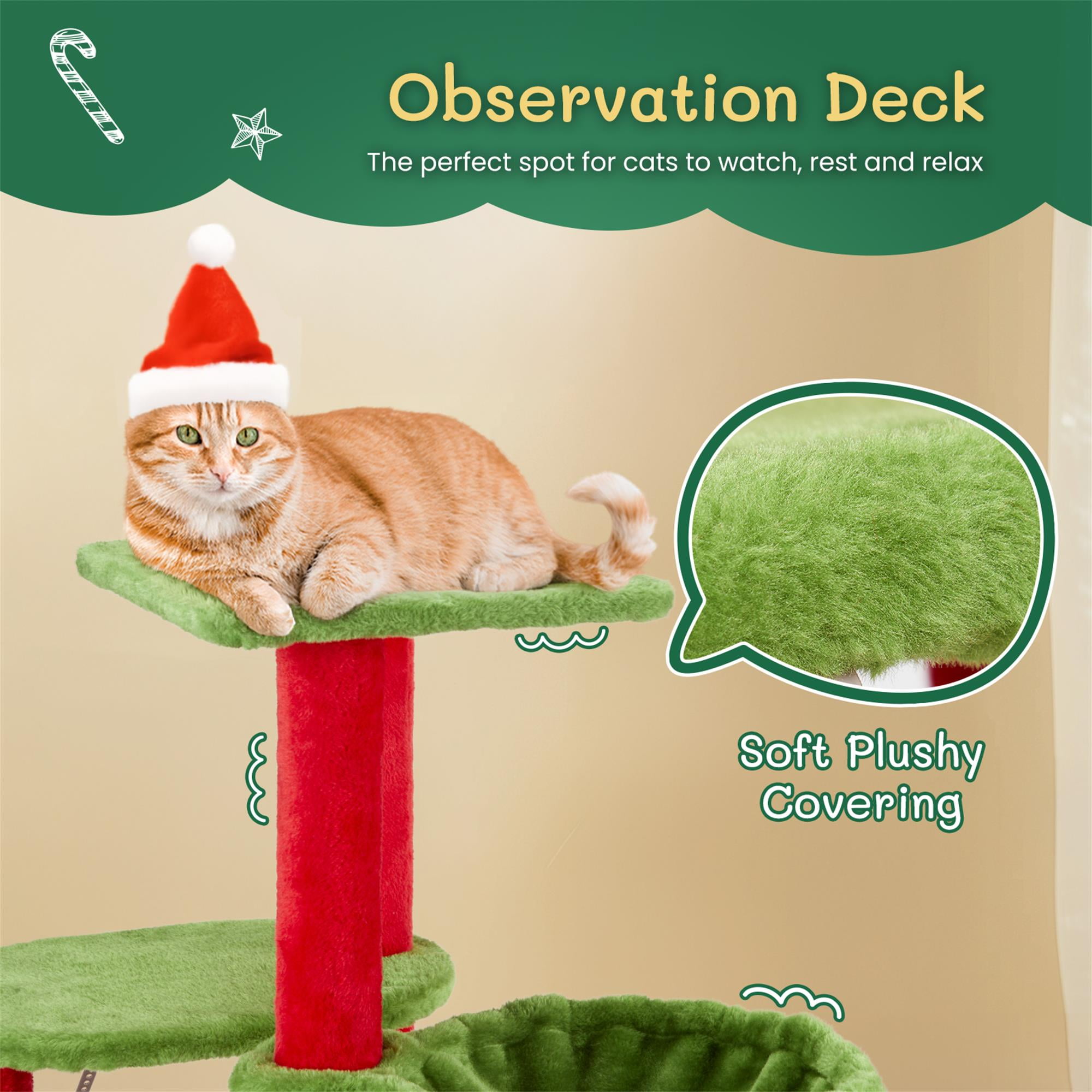 Kadyn 32" Cat Tree with Cat Massage Brush, Cat Tower with Sisal-Covered Scratching Post, Cat Condo and Hammock, for Small Spaces, Kittens, Green