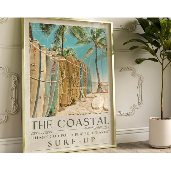 Kna Prints - Coastal Art Beach Surf Print, Vintage 70'S Newspaper Wall Art, Chic Surfer , Coastal Art Surf Up Magazine Cover Artwork, Surfer Gift For Home Decor UNFRAMED-8x12
