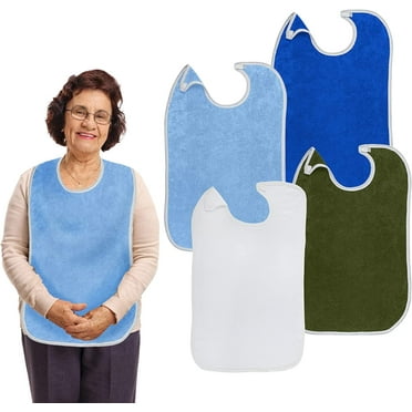 IDEAhome Terry Adult Reusable Bibs for Men and Women, Velcro Closure, 18" x 30", Multicolor, 4 Pack