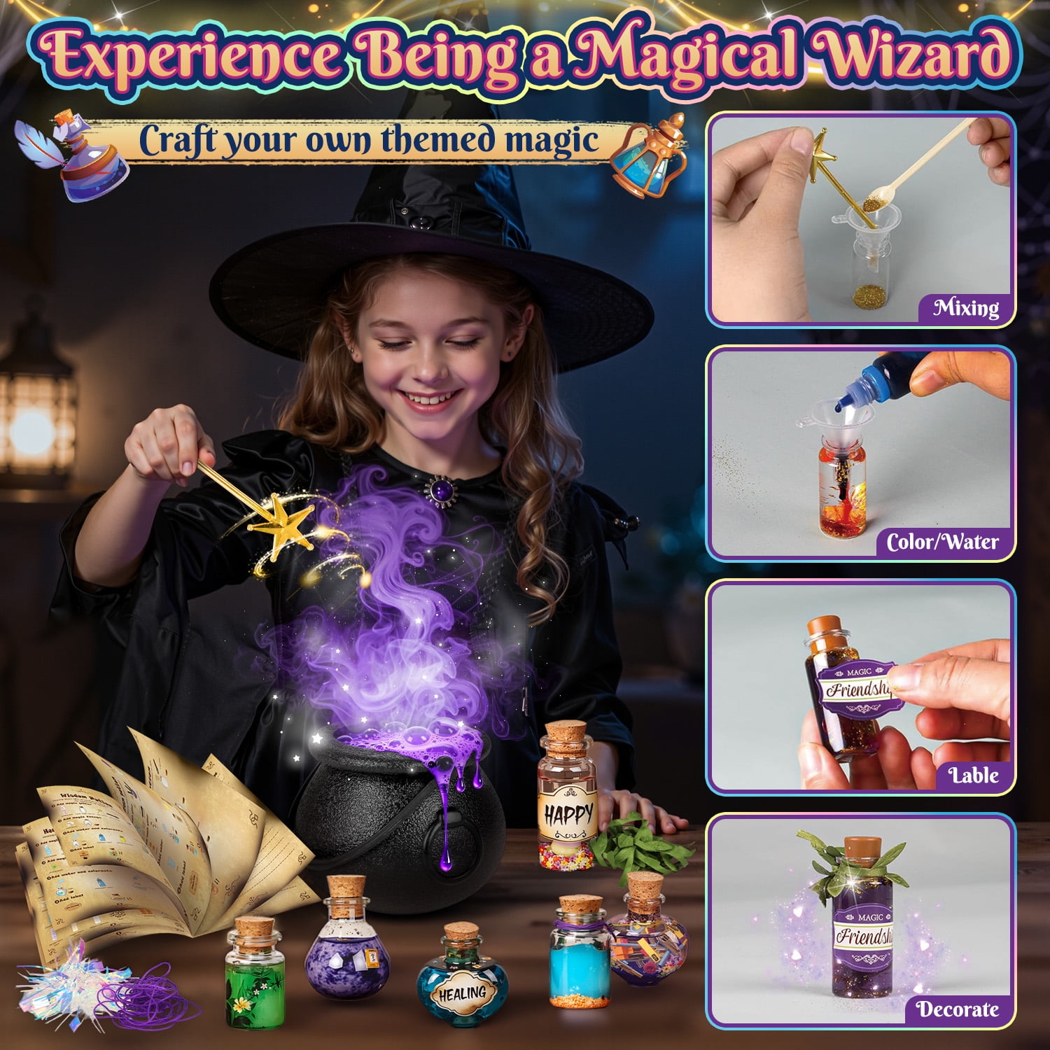 UUSUOO Fairy Magic Potion Kit for Kids, 20PCS Bottles Kids Potion Making Kit, STEM Activity Gift for Girls Boys Ages 6 to 12