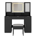 thumbnail image 3 of Elegant Modern Vanity Table Set with LED Mirror, 3 Lighting Modes, 5 Hooks, USB Ports, Cushioned Stool Storage Shelves and Cabinets Black, 3 of 12