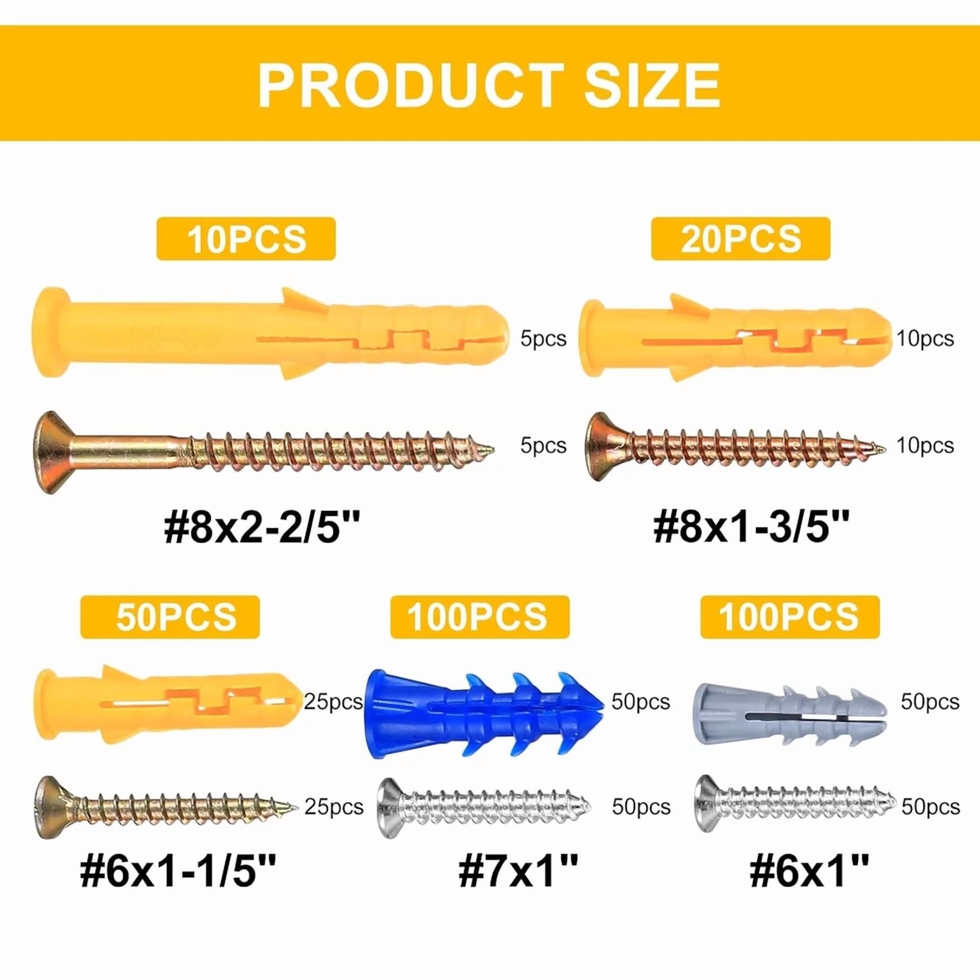 CIRCLE- ? 280Pcs Drywall Anchors And Screws Assortment Kit, 140 Plastic Wall Anchors And