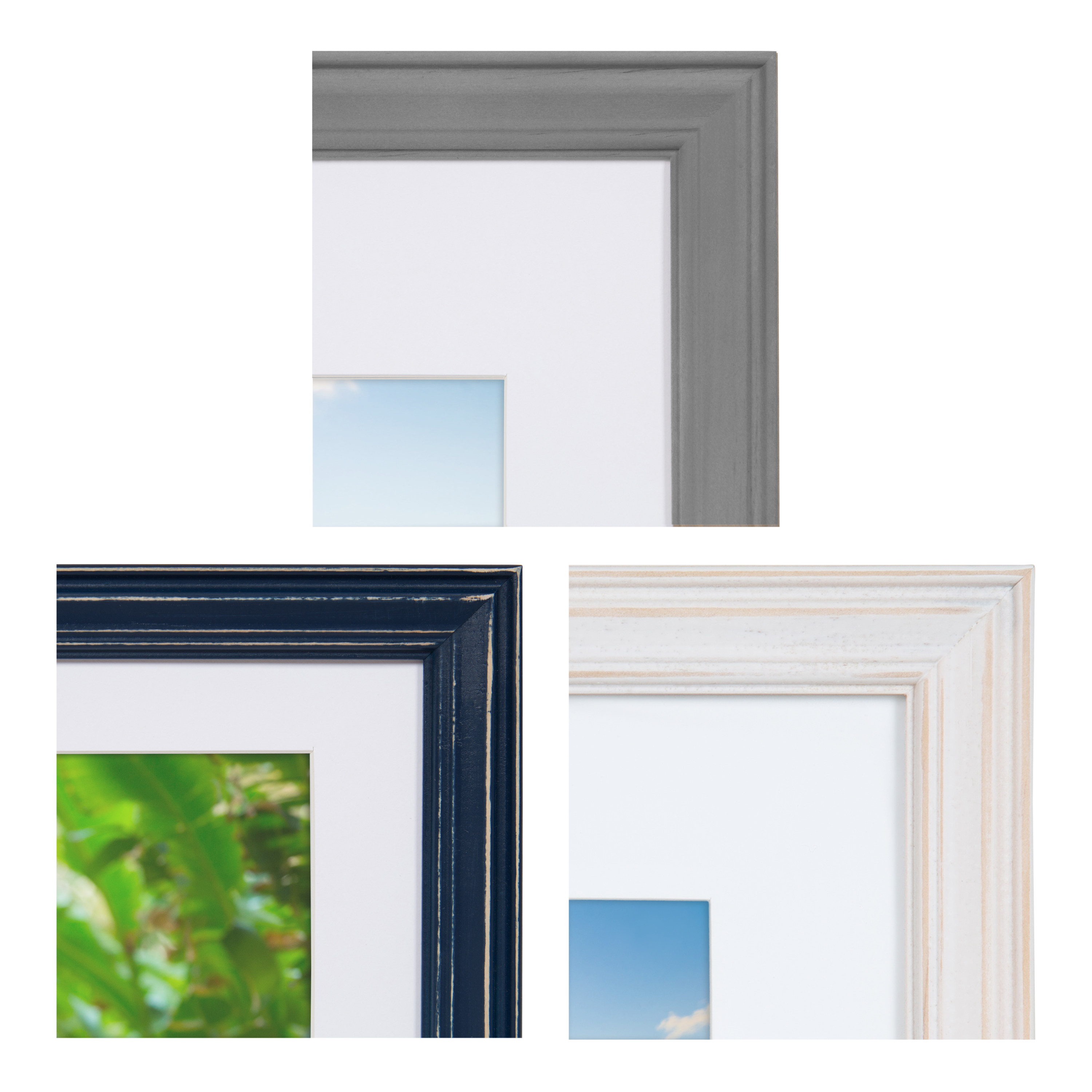 Kate and Laurel Bordeaux Gallery Wall Frame and Shelf Kit, Set of 10, Multiple Coastal Finishes, Assorted Size Frames and Three Display Shelves