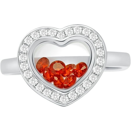 Chetan Collection Floating Red CZ Sterling Silver Designer Heart-Shape Ring